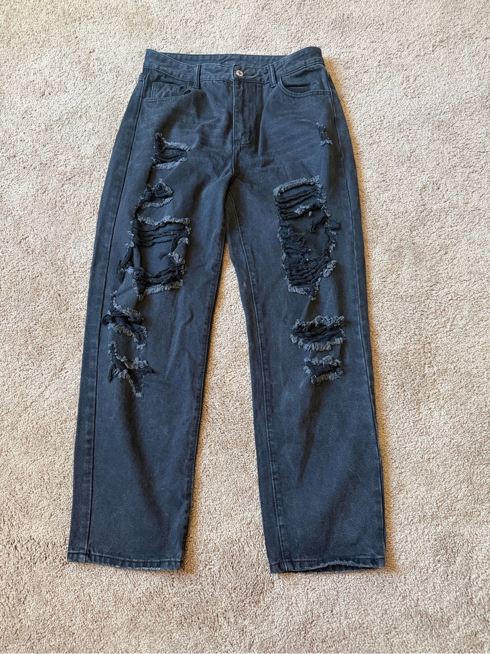 Women’s Boyfriend Ripped Jeans — Black Distressed